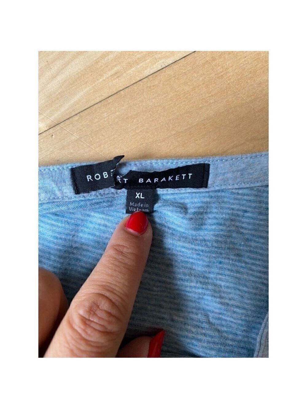 ROBERT Barakett BNWOT Men Tshirt "Cecil" Blue Striped Y Neck Henley - Picture 5 of 7